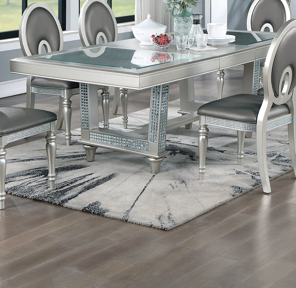 Formal Dining Table with Silver Hue Glass Top R700791