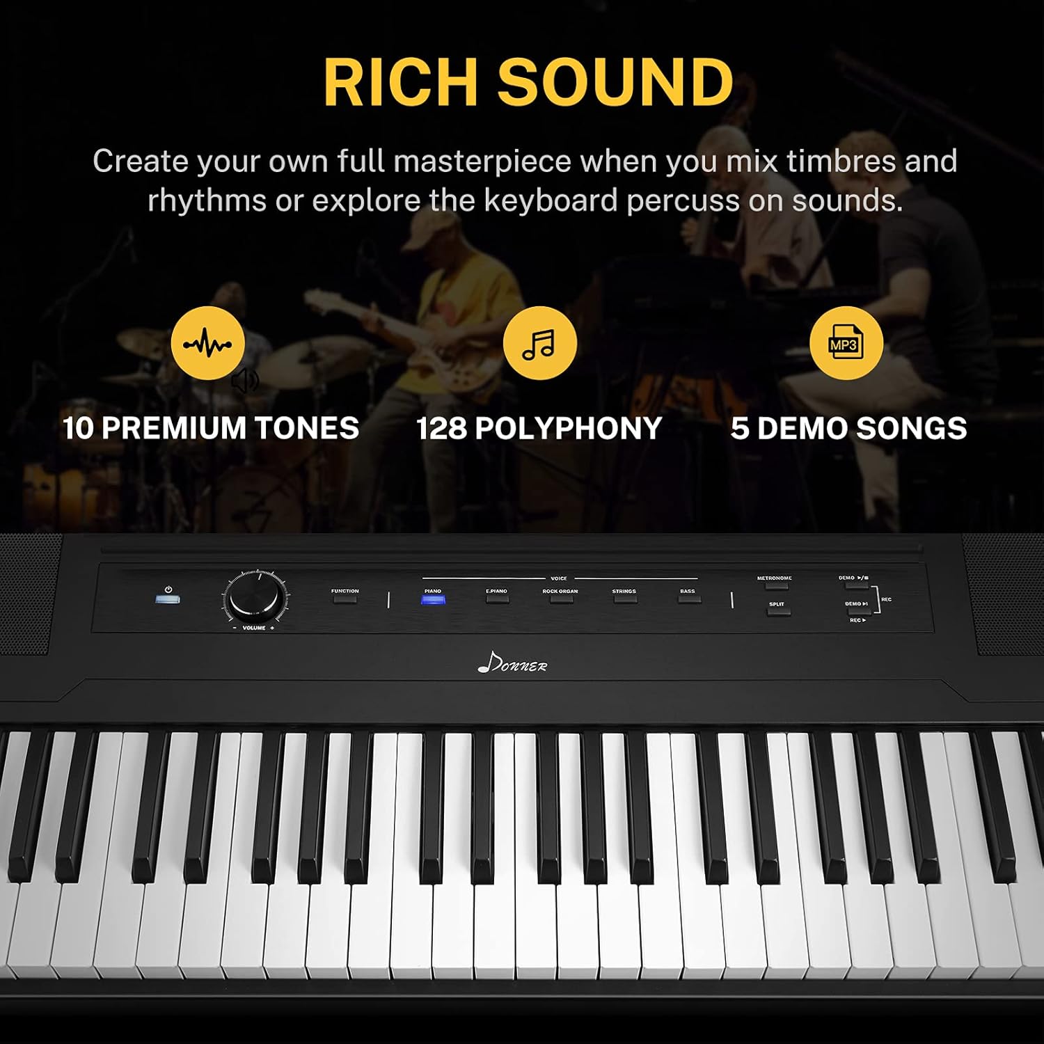 88 Key Semi Weighted Portable Digital Piano with Stand and Sustain Pedal P601