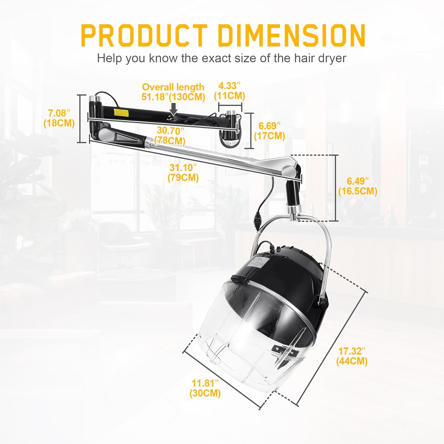 Wall Mounted Hair Dryer with Swivel Arm, Adjustable Temperature and Timer Q402344