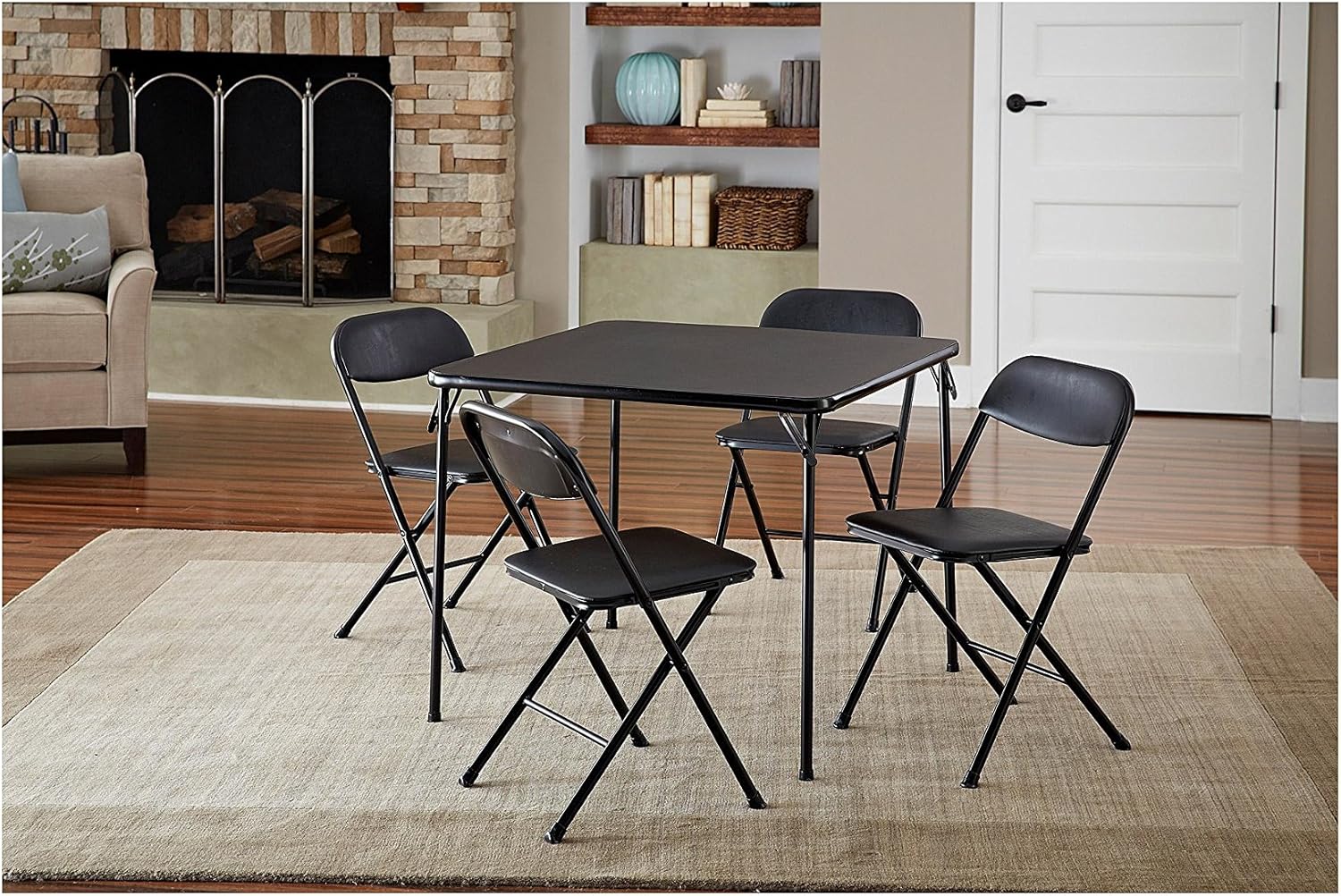 Cosco 5-Piece Card Table Set, Black