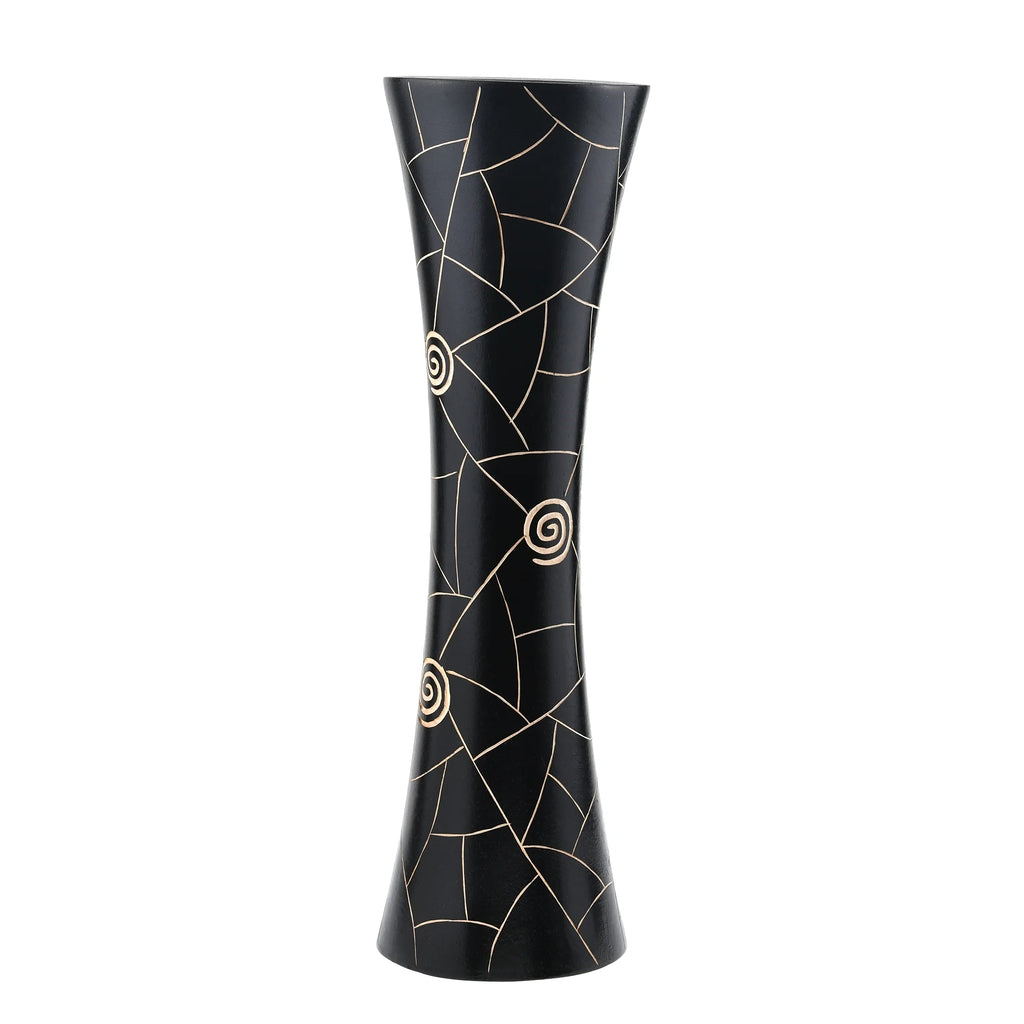 Modern Black Golden Geometric Wood Vase D970457