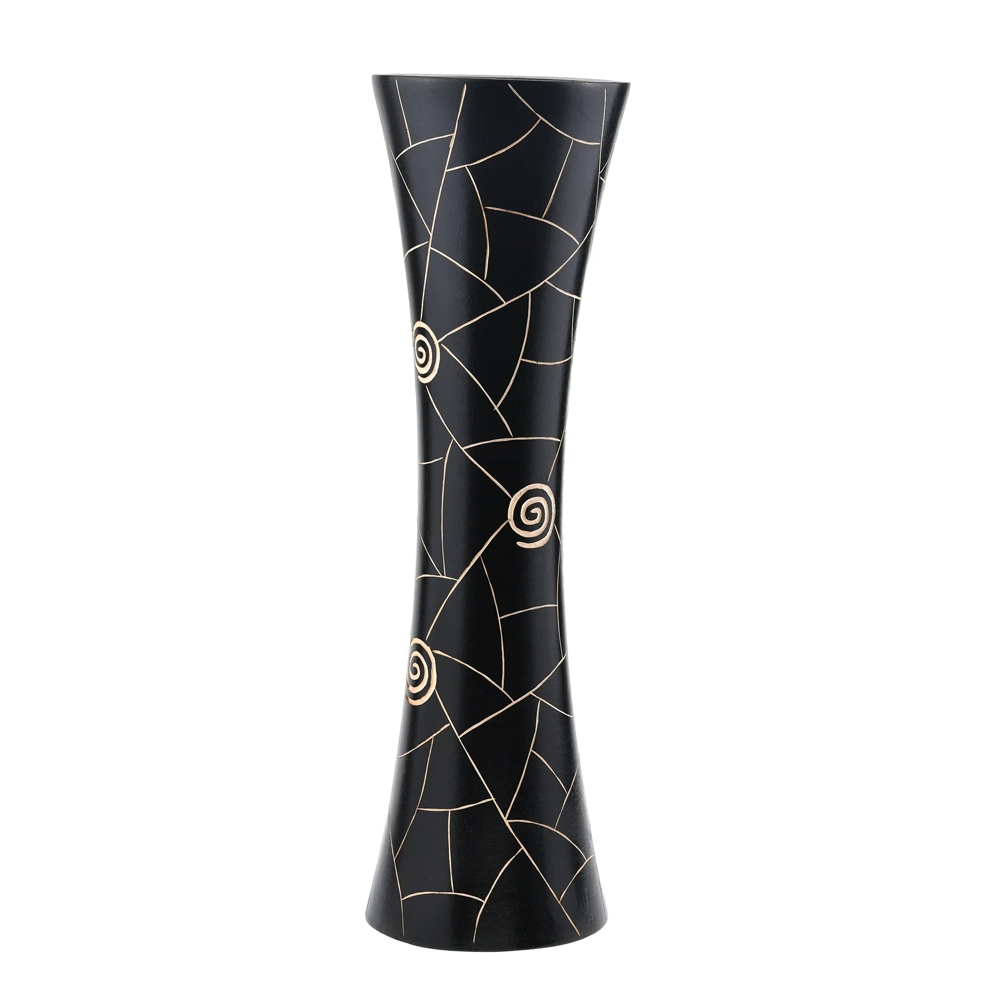 Modern Black Golden Geometric Wood Vase D970457