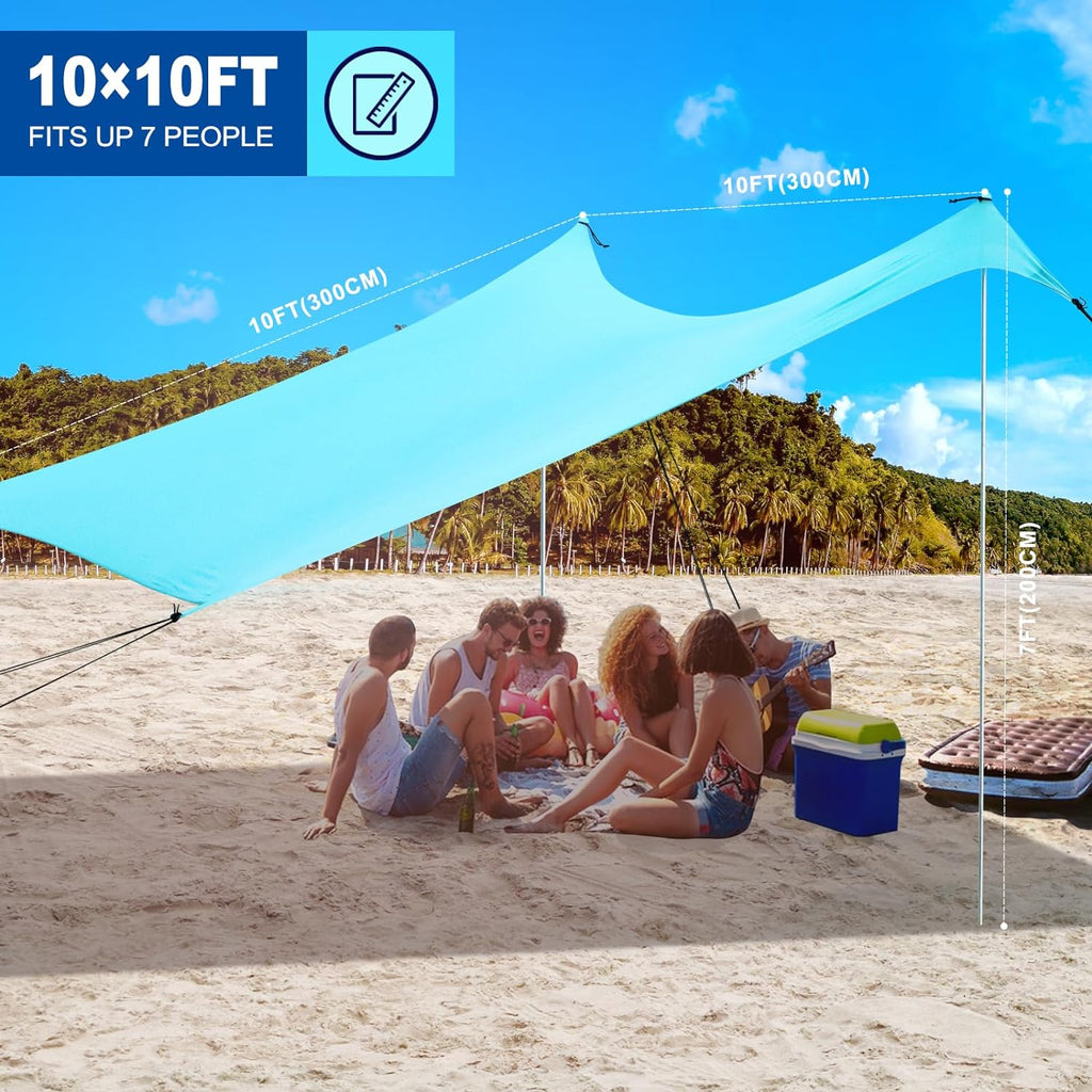 Beach Canopy Tent UPF50+ Windproof Portable Sunshade with Sandbags V80449