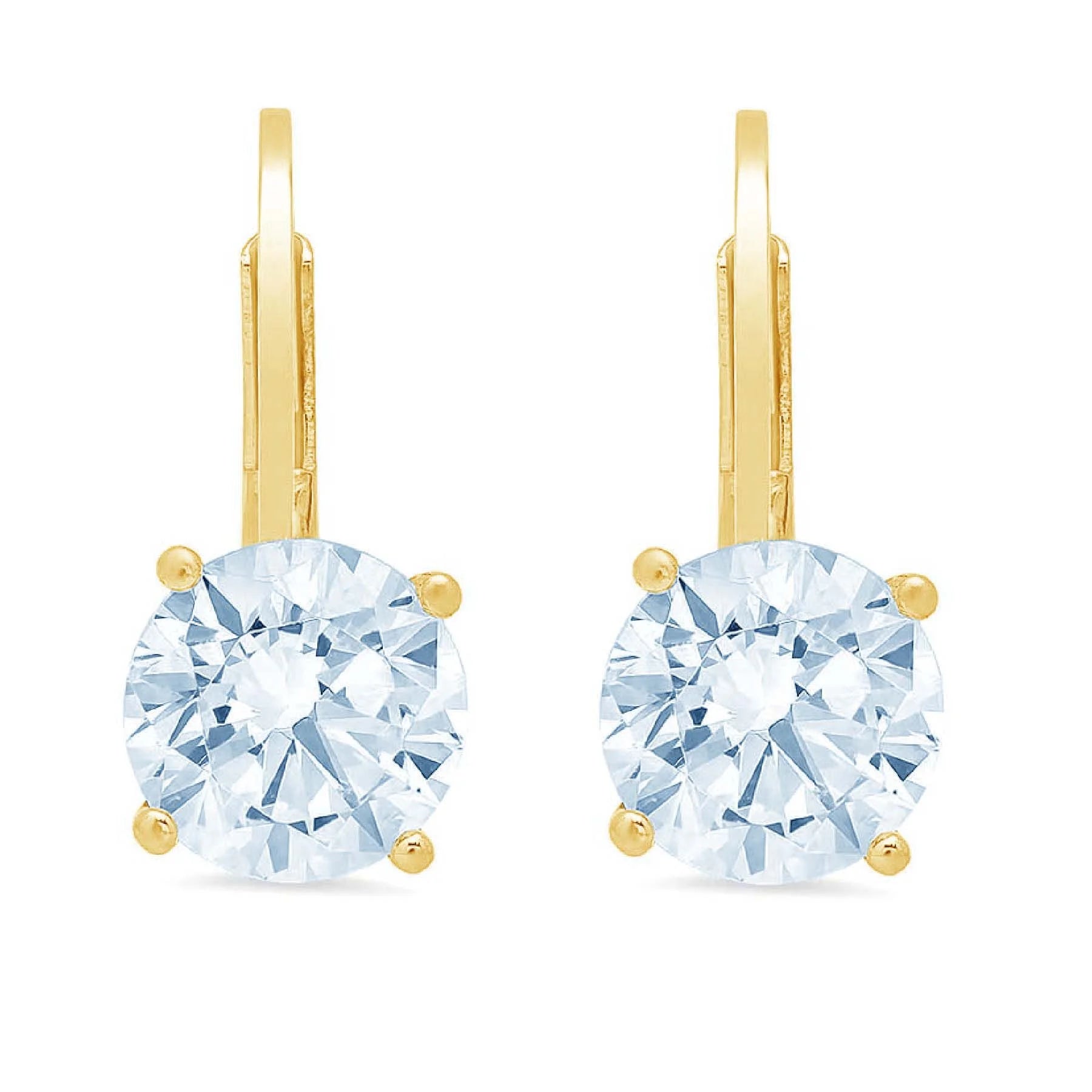 3 ct Round Drop Dangle VVS1 Genuine Swiss Blue Topaz Solid 18K Yellow Gold Earrings Lever Back O333