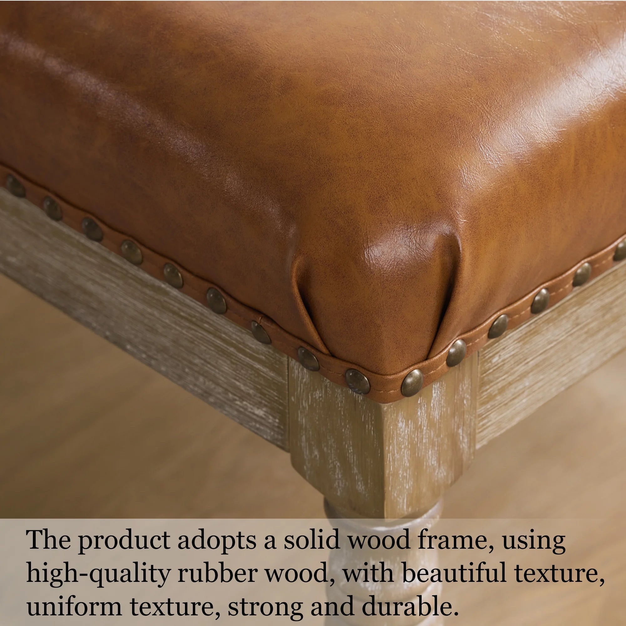 Square Ottoman Coffee Table with Storage Shelf, Tufted Faux Leather Footrest T985