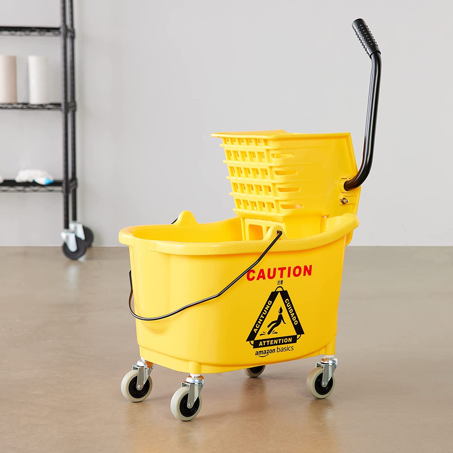 35-Quart Rectangular Mop Bucket on Wheels with Side Press Wringer O31130