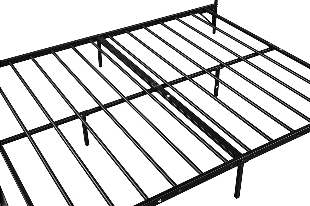 Metal Canopy Bed Frame with Ornate Headboard, Black, Queen A70815