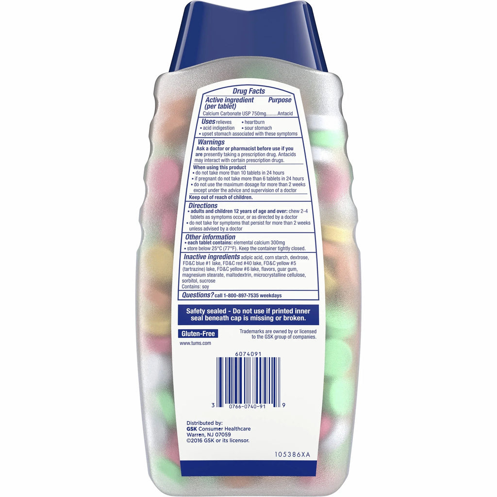 Chewable Antacid Tablets, Assorted Fruit Flavor, 250 Count W9193