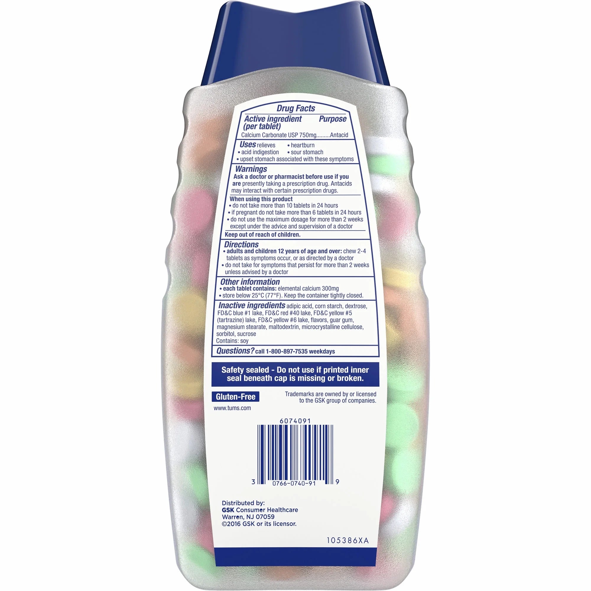 Chewable Antacid Tablets, Assorted Fruit Flavor, 250 Count W9193