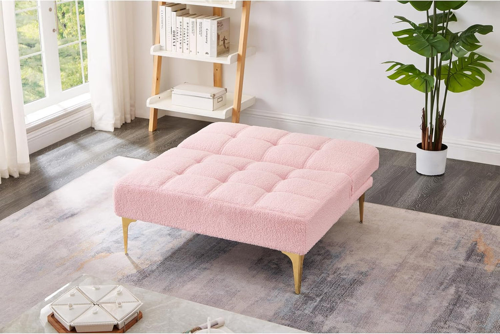 Convertible Single Sofa Bed Futon Fireside Chair Lounger Pink Chevron Lake House Modern Contemporary Solid Felt Wood Down Fill Cushions Manual Recline