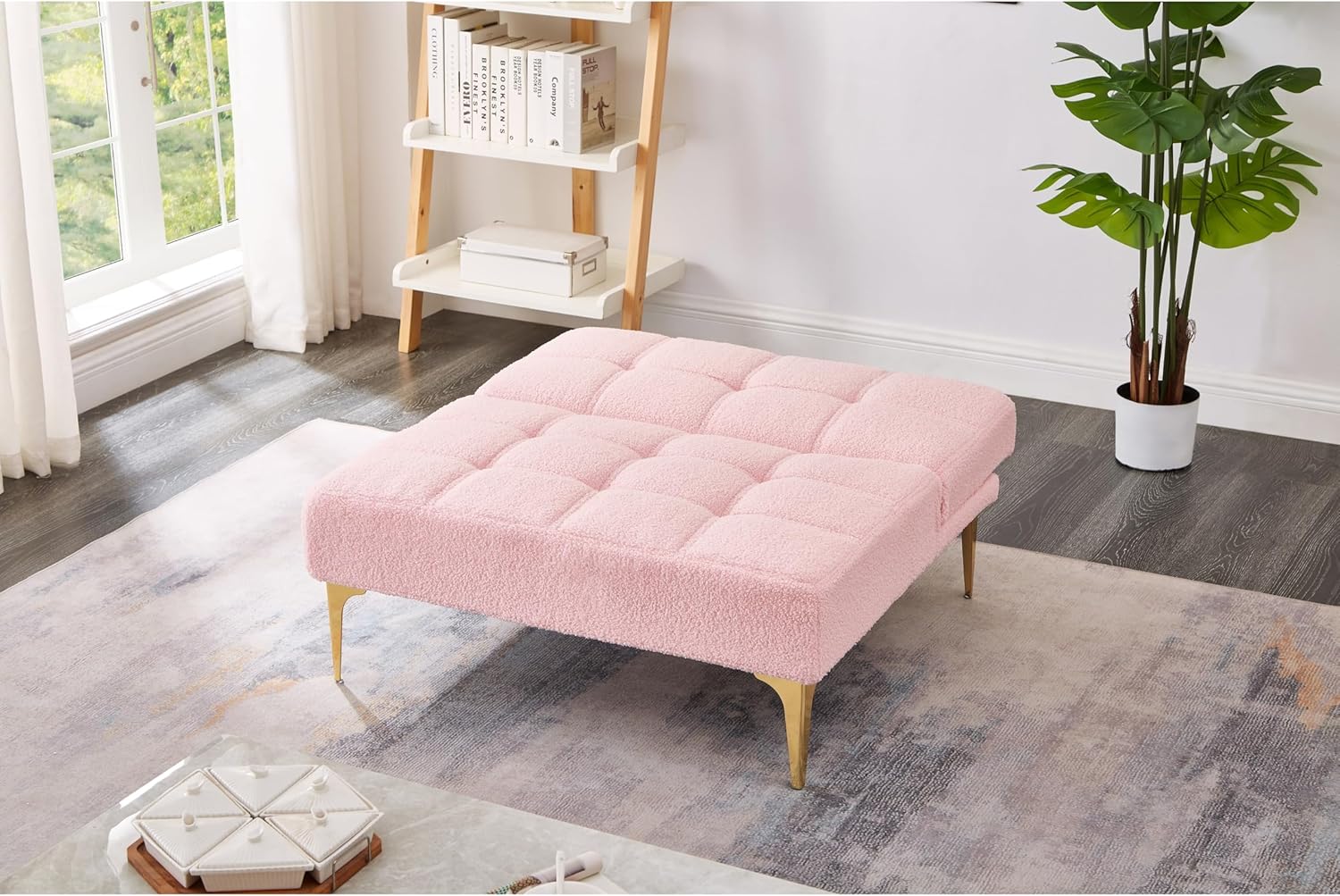 Convertible Single Sofa Bed Futon Fireside Chair Lounger Pink Chevron Lake House Modern Contemporary Solid Felt Wood Down Fill Cushions Manual Recline