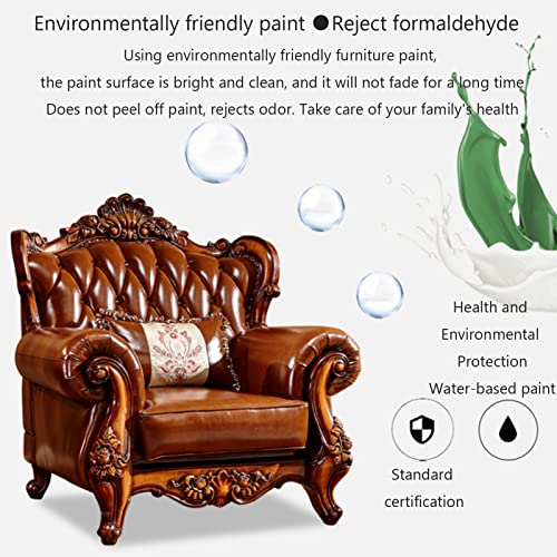 Solid Wood Carved Leather Sofa for Living Room with Pillows Stool A2915