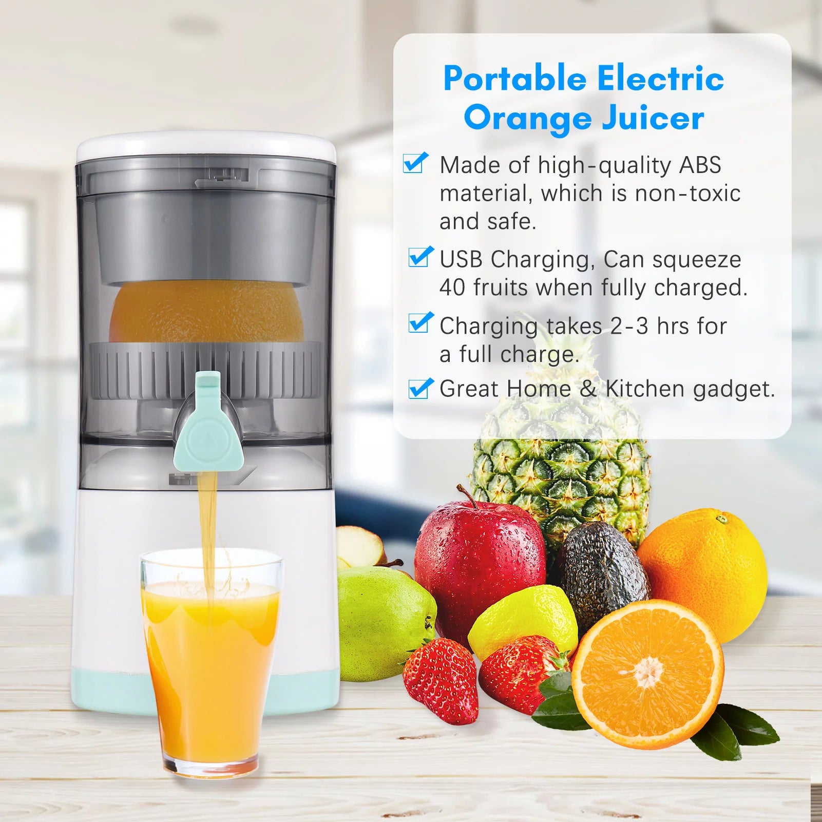 Electric Orange Juice Squeezer Hands Free Portable Citrus Juicer USB Powered Detachable Washable N838123