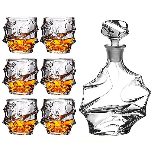 Italian Crafted Crystal Whiskey Decanter 25oz European Style with Glasses Set 10.8oz,Spirits Scotch Wine Bourbon Whiskey Decanter Sets for Men Gift Box