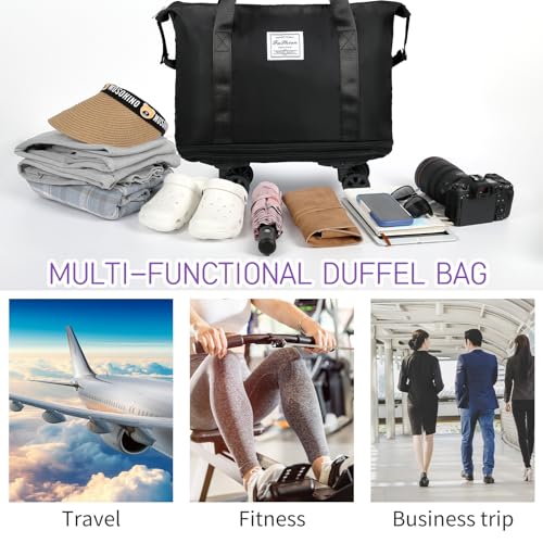 Rolling Duffel Bag, Expandable Carry-On with Wheels, Large Weekend Bag X2665