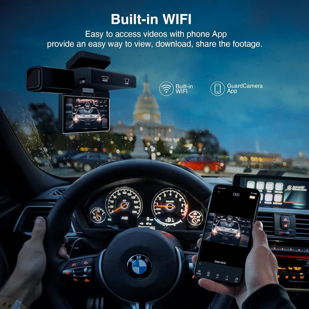 Dash Cam Front and Rear, 2.5K Dual Car Camera Recorder with Night Vision, 3" Screen, 170° Wide Angle Z5708