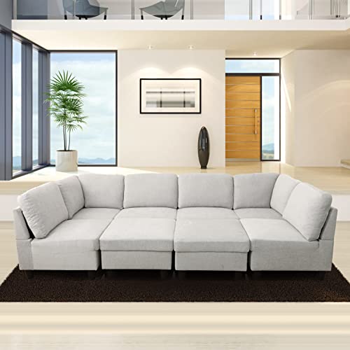 U-Shape Modular Sectional Sofa, White Gray E947735