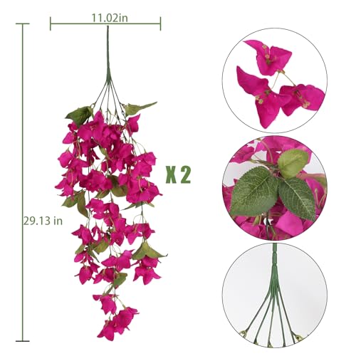 Artificial Hanging Bougainvillea Silk Flowers, UV Resistant, 2 Pack for Indoor Outdoor Decor B763379