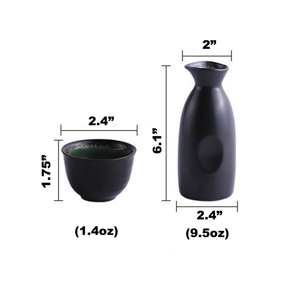 Japanese Sake Set 5-Piece Porcelain Ceramic with Serving Bottle and 4 Cups N1508