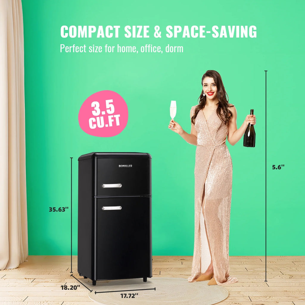 Mini Fridge Double Door 3.5 Cu. ft with Adjustable Temperature Control W356