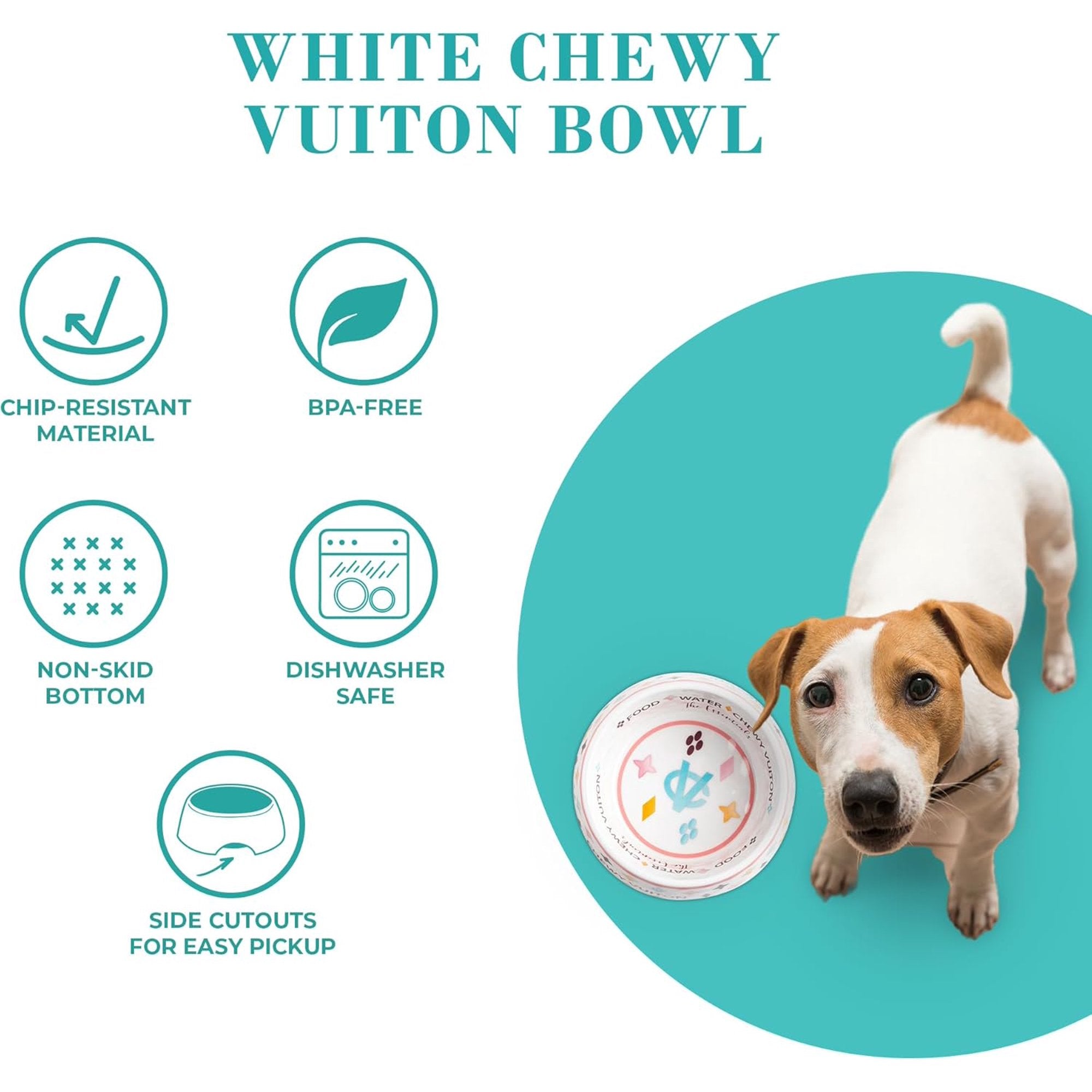 White Chewy Dog Bowls & Placemat, BPA-Free, Non-Skid, Dishwasher Safe, Small, 2-Pack Y1319