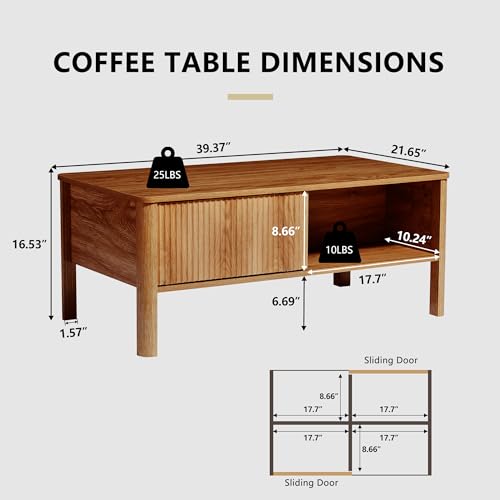 TV Stand and Coffee Table Set, Mid Century Modern with Sliding Doors, Marble Grain Wood, Black W635
