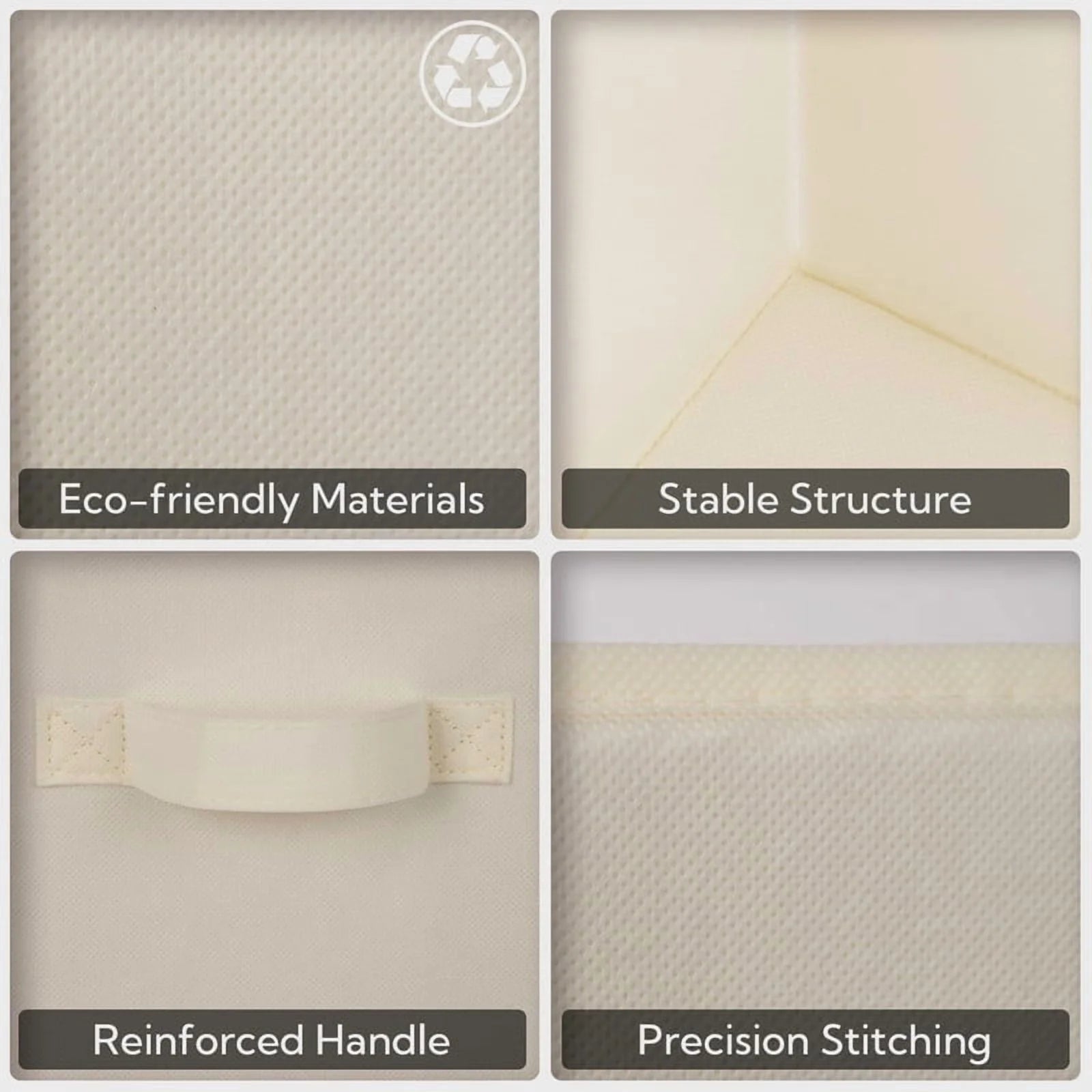 Fabric Storage Cubes with Handles, Collapsible Storage Bins, Beige, 6-Pack V6444