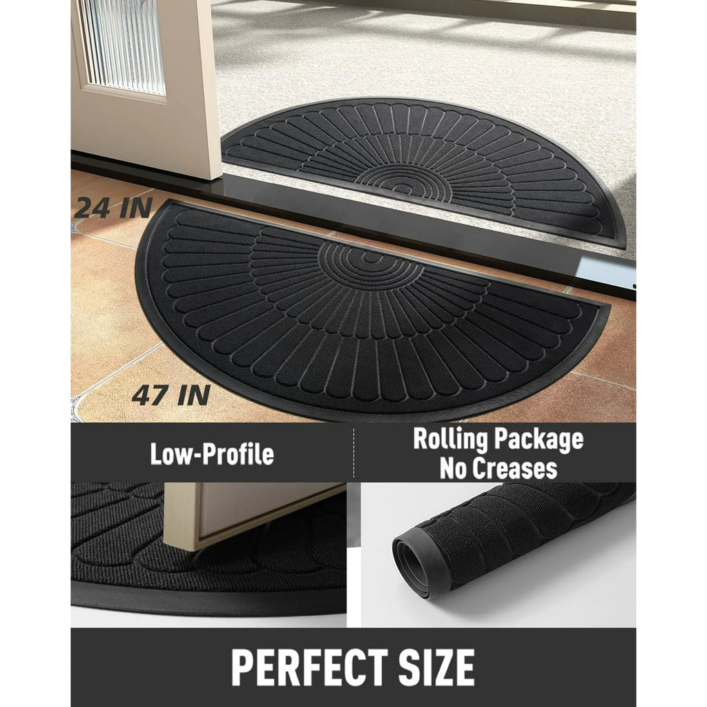 Semicircular Non Slip Rubber Door Mat for Outdoor Indoor Entryway, Red 24x47 E1949