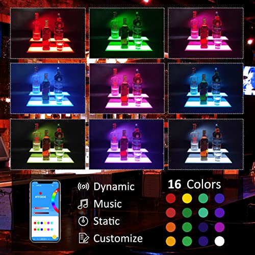 LED Lighted Liquor Bottle Display Shelf, 16-Inch 2-Step with Remote Control V12657