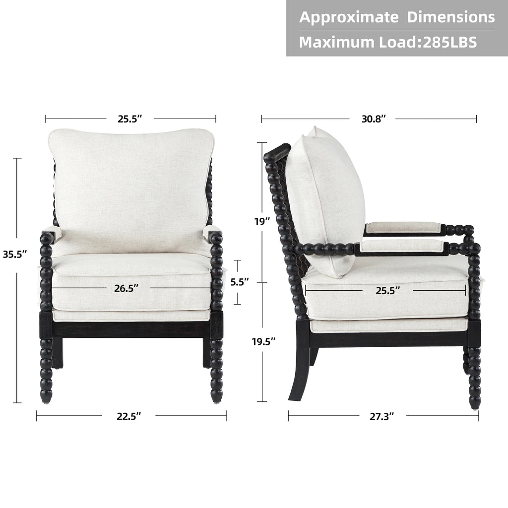 Upholstered Dining Chair with Linen Fabric and Wood Frame, Black and Beige N521953