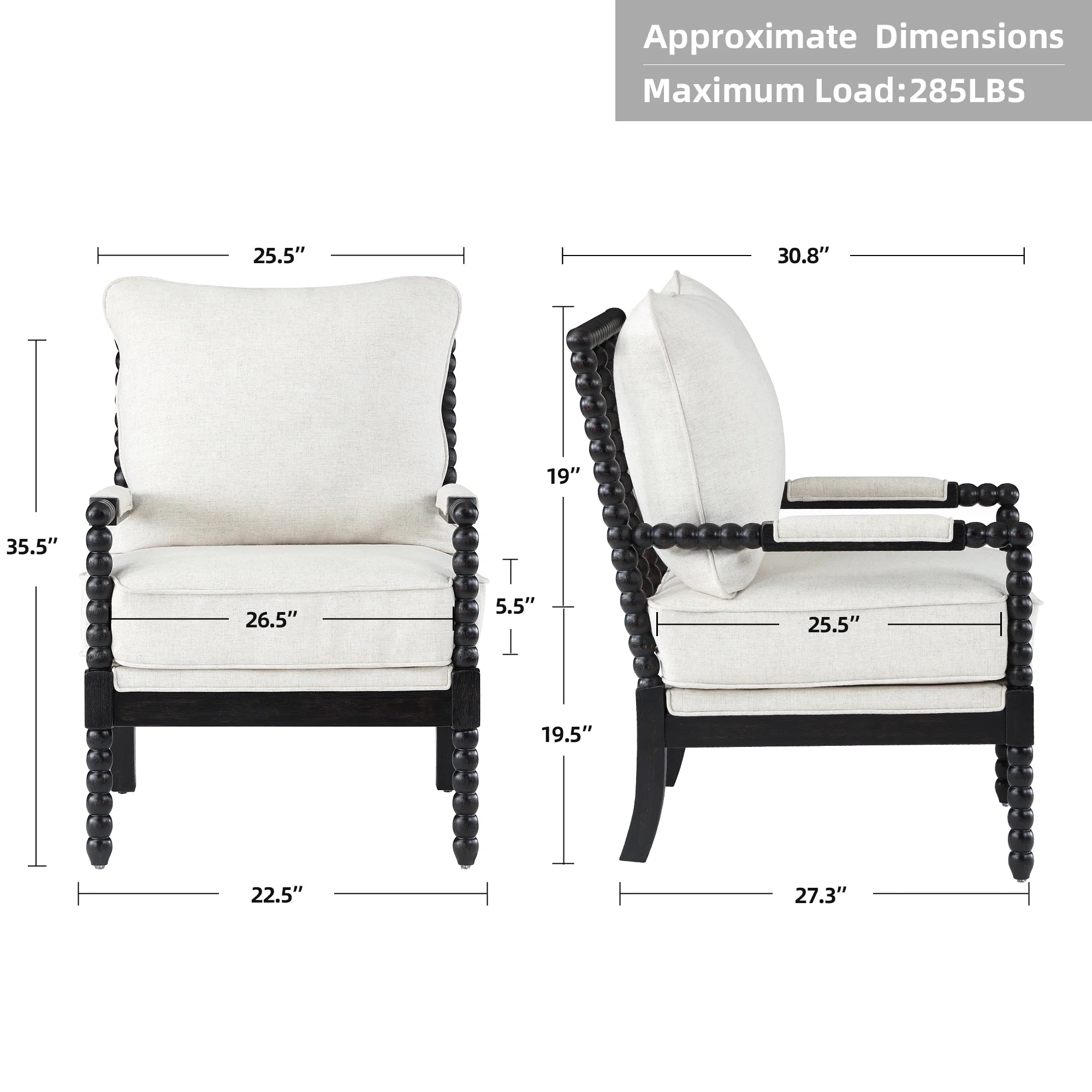 Upholstered Dining Chair with Linen Fabric and Wood Frame, Black and Beige N521953