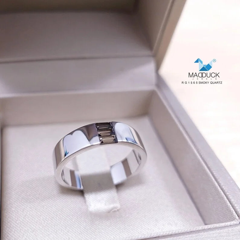 Smoky Quartz Ring, Sterling Silver 925, Rhodium Plated Y1938