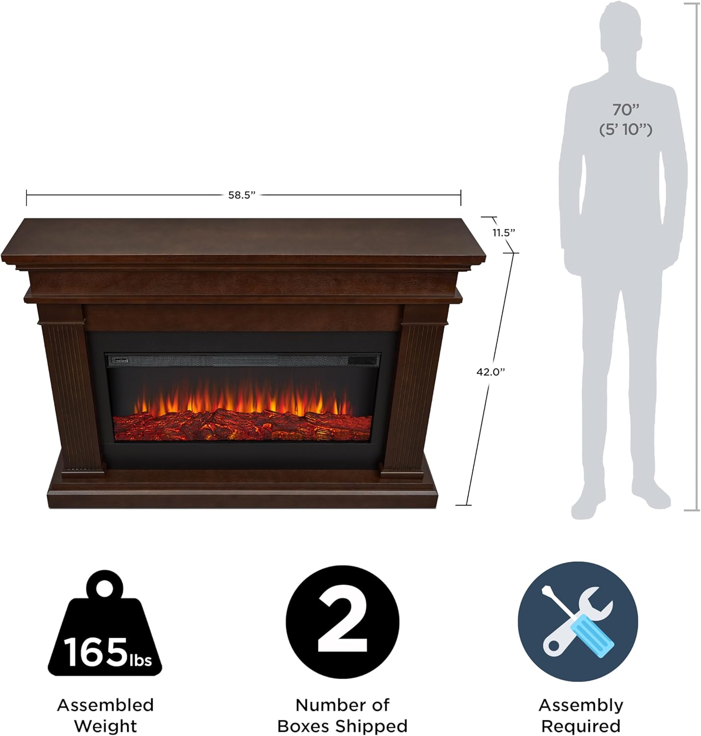 59" Landscape Electric Fireplace with Mantel, Remote Control, Timer Z754760