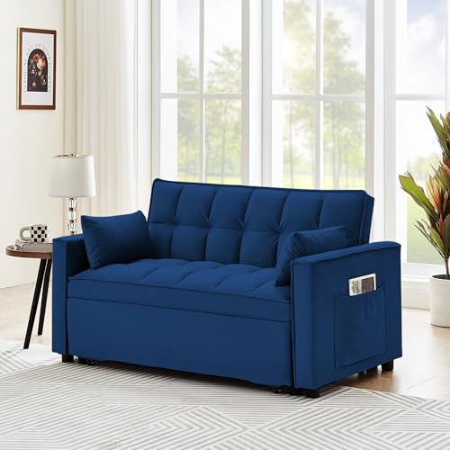 Velvet Convertible Sofa Sleeper with Detachable Arm Pockets O80682
