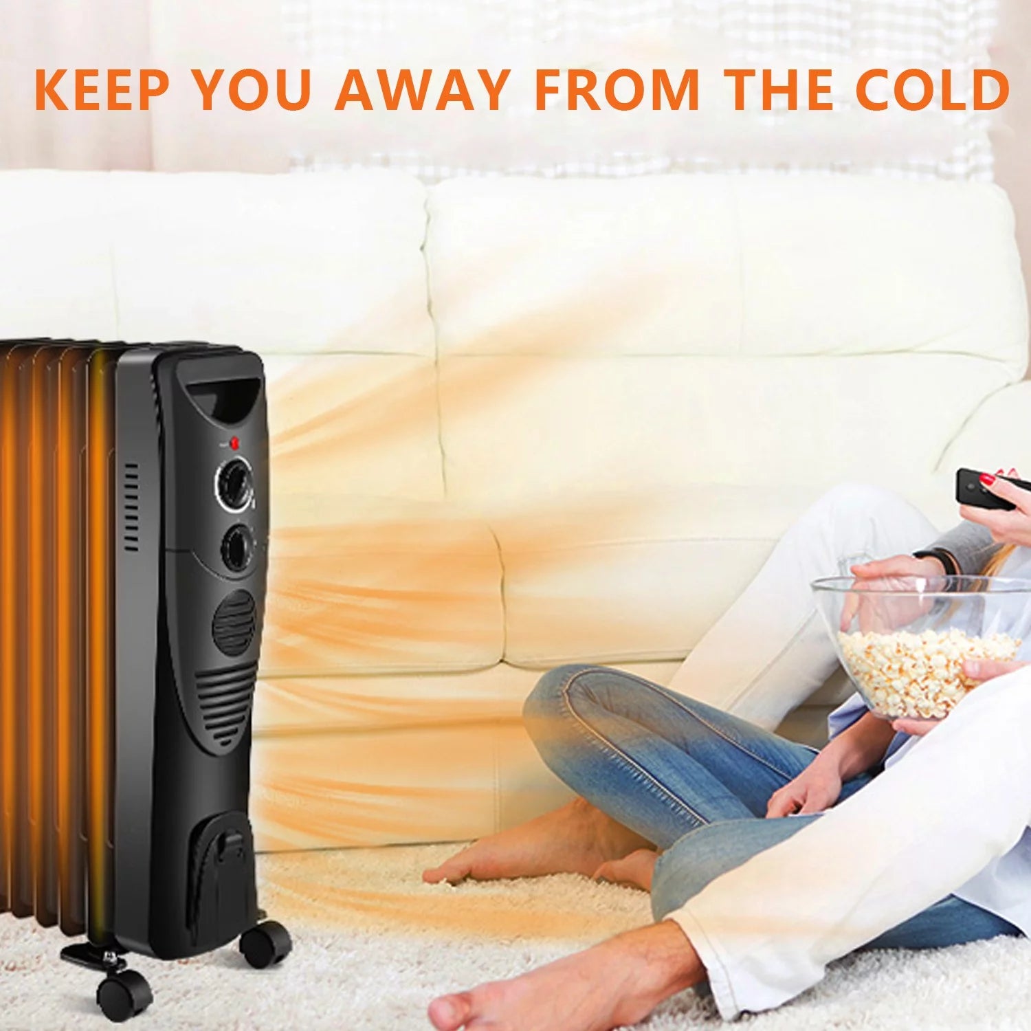Oil Filled Radiator Heater, Portable Electric, 3 Heat Settings, Black H444601