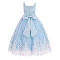 IDOPIP Embroidery Flower Girl Lace Dress for Kids Wedding Pageant Communion Party Formal Long Gown V-back Bow Tulle Dresses