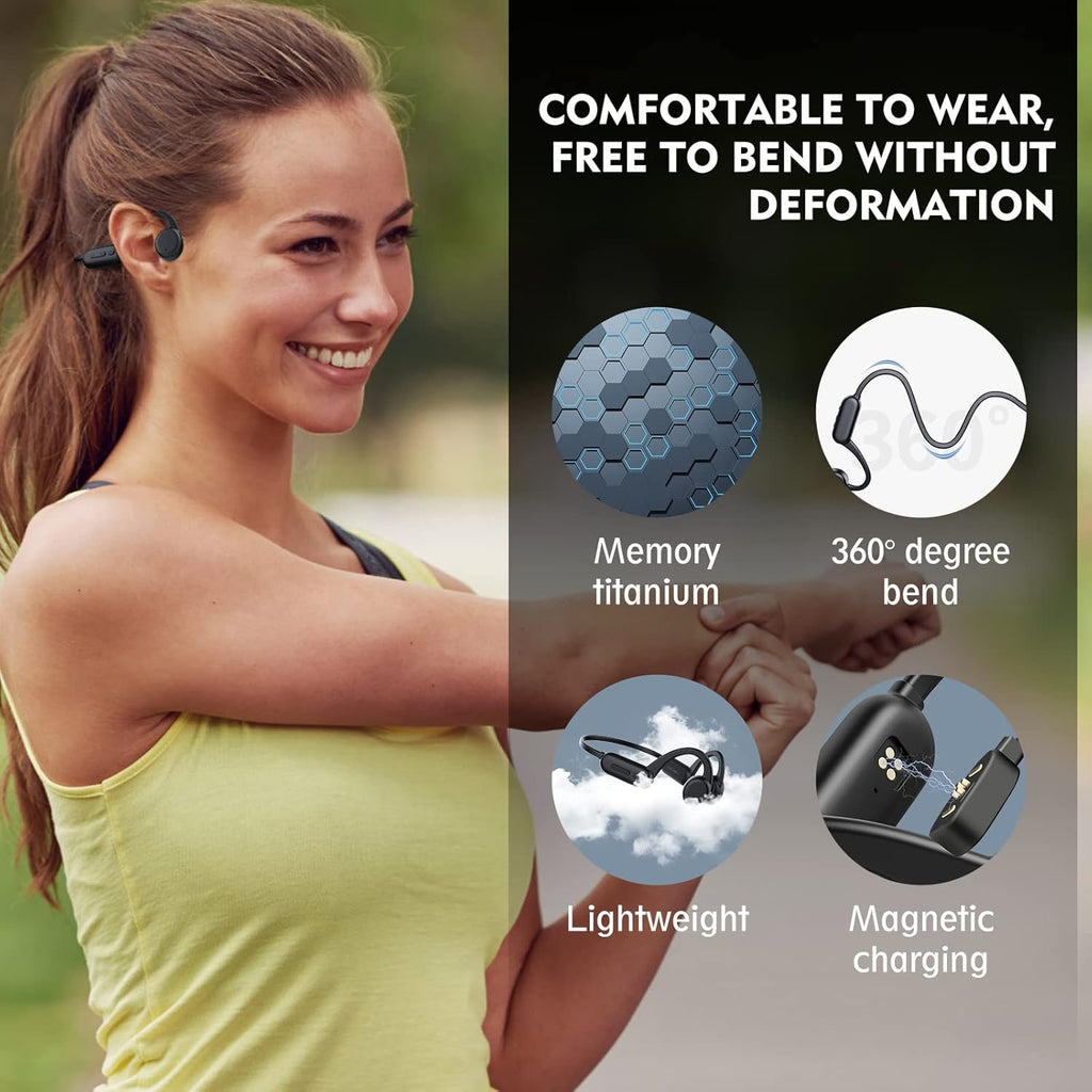 Wireless Bone Conduction Open Ear Sports Headset with Mic, 8G Memory, 2-Pack Q803552