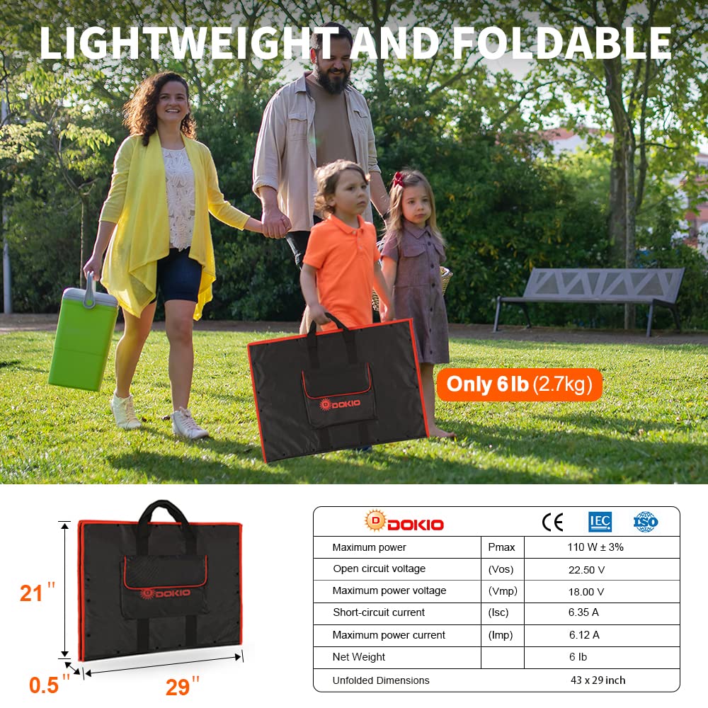 Portable Foldable Solar Panel Kit 110W 18V with USB Output for 12V Batteries RV Camping E552512