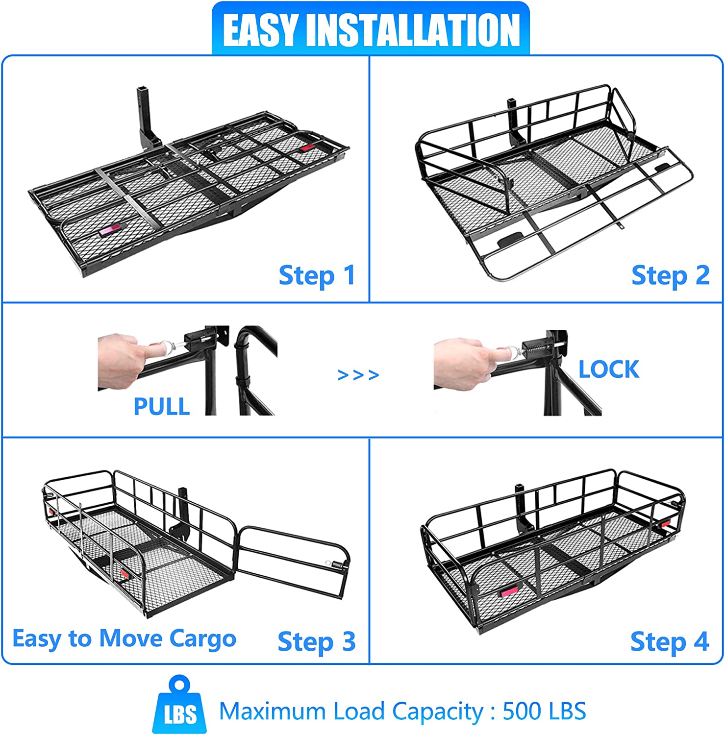 Hitch Mount Cargo Carrier 60" x 24" Folding Rack for Car SUV Y44846