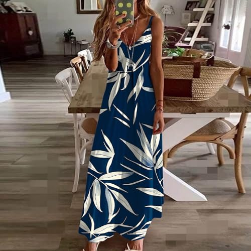 Womens Summer Print Maxi Dress V Neck Casual Beach Dress Q3917