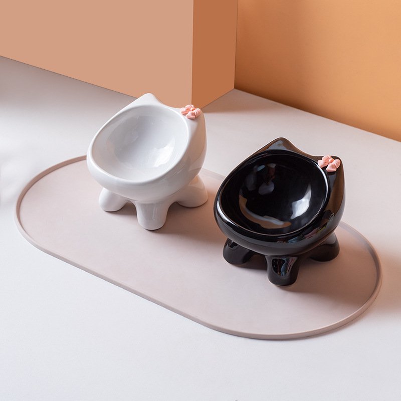 Ceramic Pet Bowl for Dogs & Cats with Silicone Placemat W908
