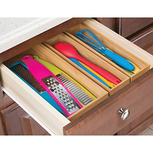 Wooden Bamboo Drawer Organizer - 12" Stackable Storage Tray for Kitchen Utensils and Flatware, 2 Pack P51902