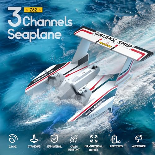 RC Plane for Water Land & Air, Amphibious Aircraft with 2 Batteries J78024