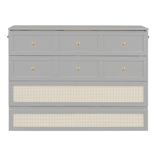 Queen Murphy Bed with Large Drawer, Foldable Wooden Bedframe R46368