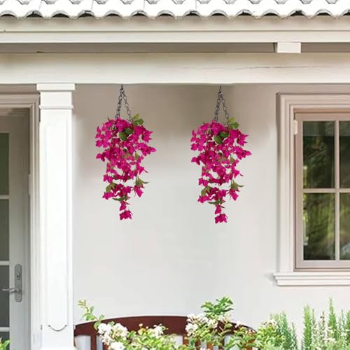 Artificial Hanging Bougainvillea Silk Flowers, UV Resistant, 2 Pack for Indoor Outdoor Decor B763379