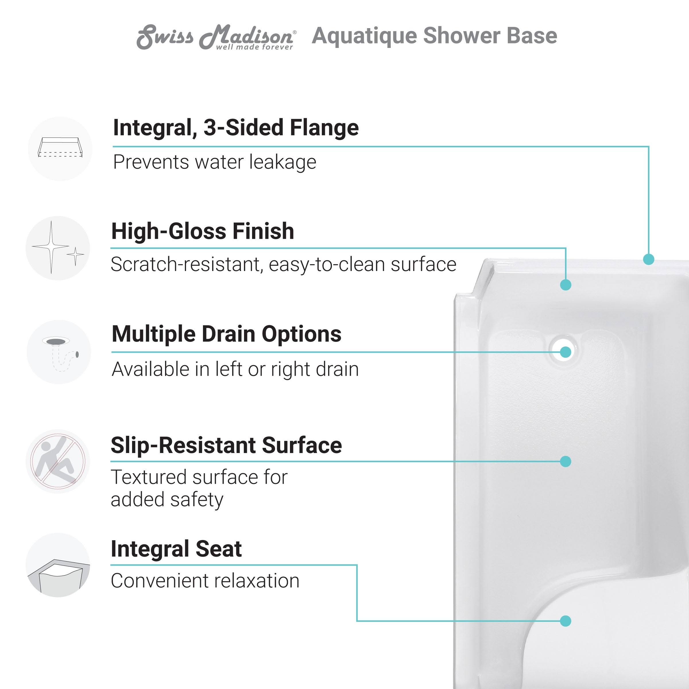 60 x 32 Single Threshold Shower Base with Left Hand Drain and Integral Right Hand Seat X91962