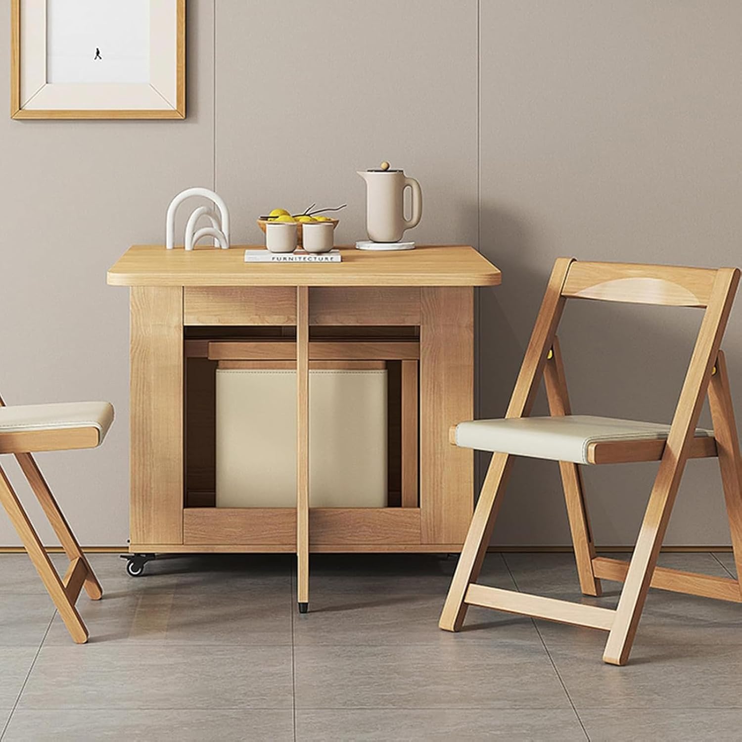 Folding Dining Table Set with 4 Chairs, Extendable Drop Leaf P320799