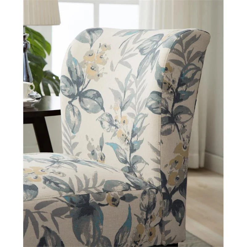 Blue Leaves Fabric Armless Accent Chair R383