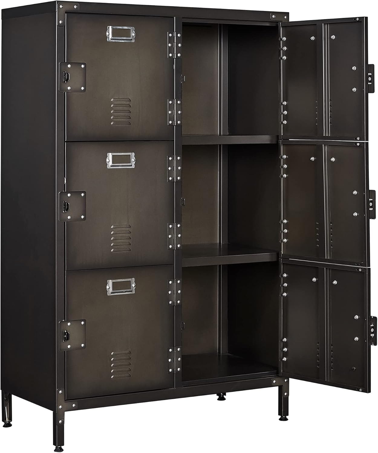 Metal Locker Storage Cabinet, 55" Steel Retro Wardrobe, 4 Doors Lockable S6176
