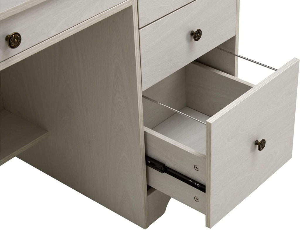 Computer Desk with 4 Storage Drawers and Hutch Shelf, Oak White Y87548